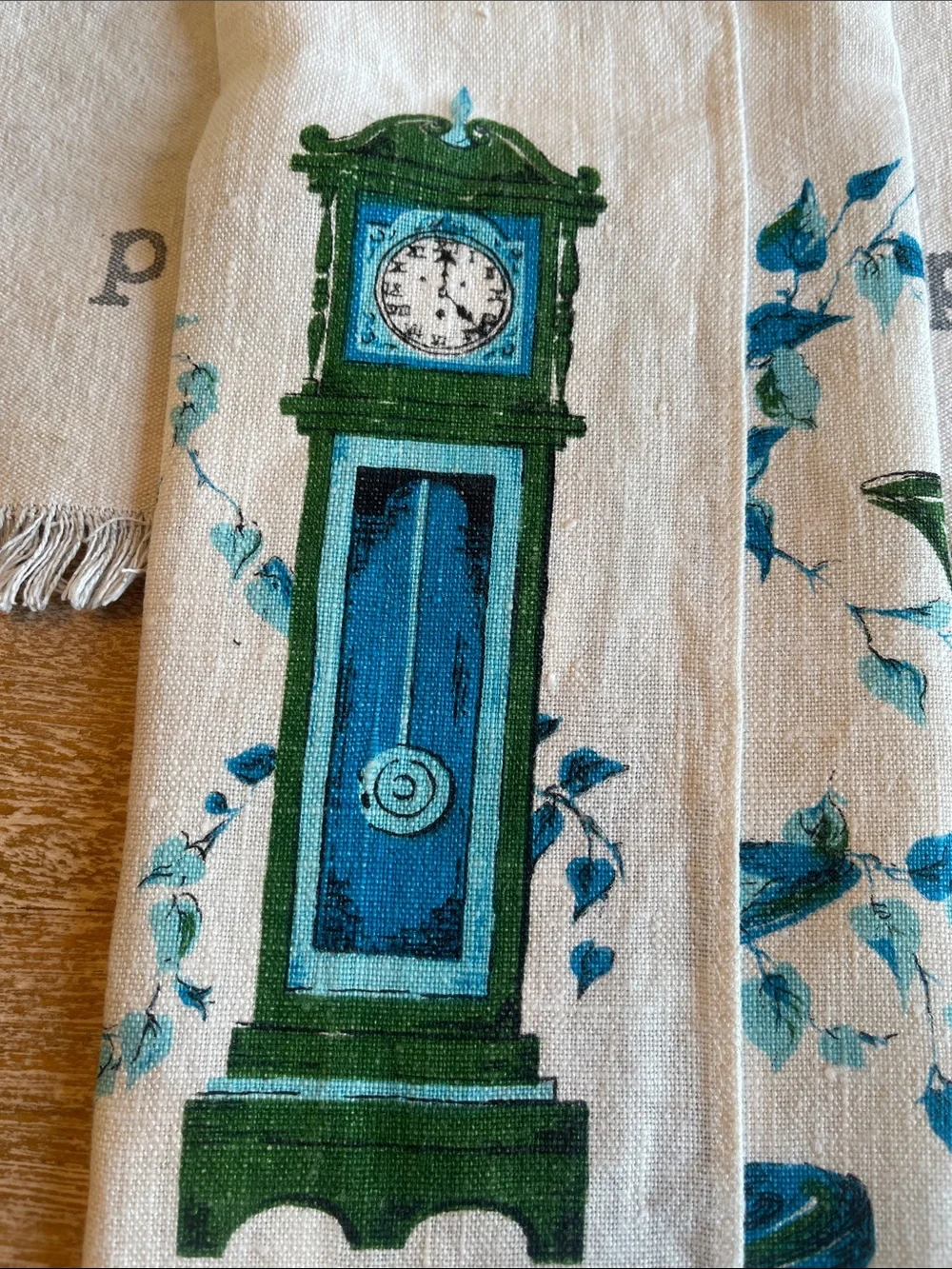 Vintage Tea Time Kitchen Tea Towel - Blue & Green